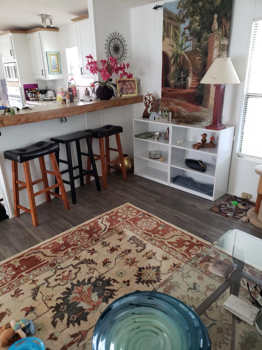 Open living and dining area with hardwood floors