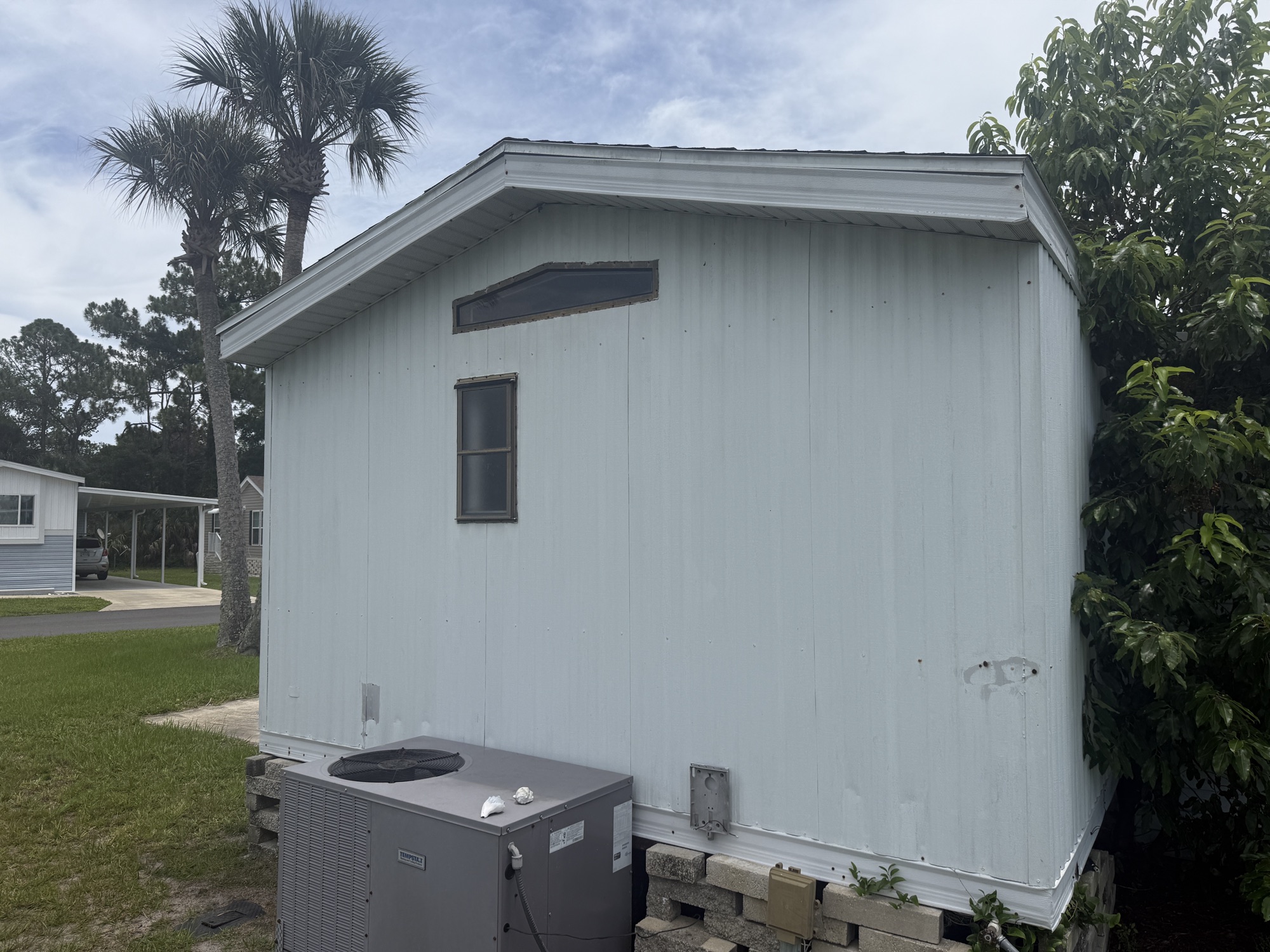 Rear of the home and side yard
